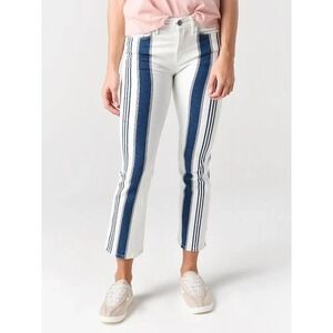 FRAME Baja Stripe Crop Mini Boot Jeans Women 28 White Blue Jean Paneling Bootcut